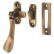 Cast Victorian Mortice & Hook Plate Casement Window Fastener - Reversible - Antique Brass