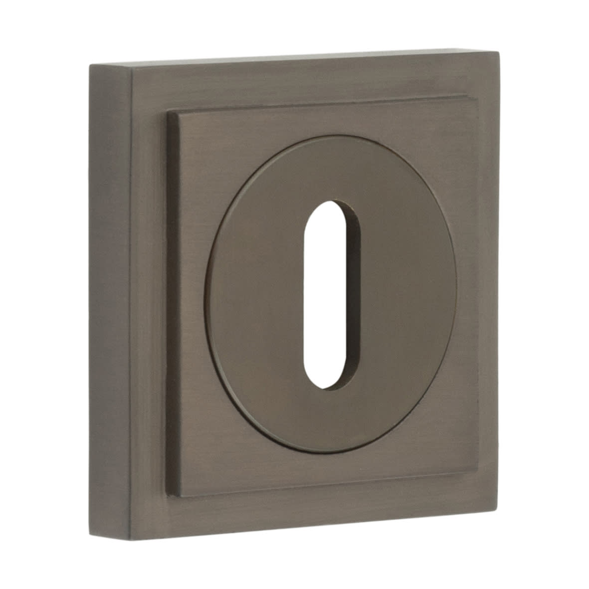 Square Escutcheon on Stepped Rose - 52 x 52mm - Keyhole - Dark Bronze
