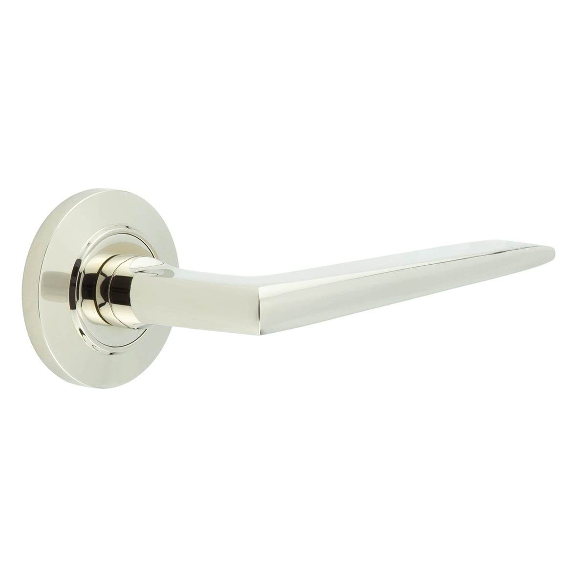 Polished Nickel Fire Rated Door Handles on Round Chamfered Rose - Mayfair Range