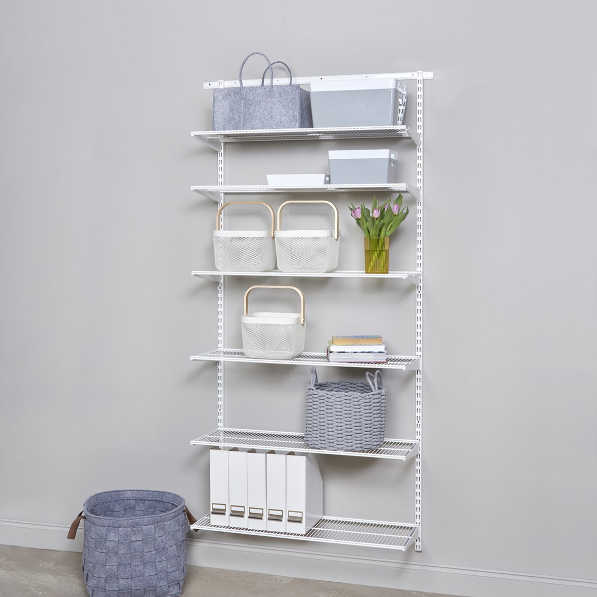 Wardrobe & Storage Starter Kit - 1 Bay, 6 Ventilated Wire Shelf - 936 x 2140 x 320mm - White