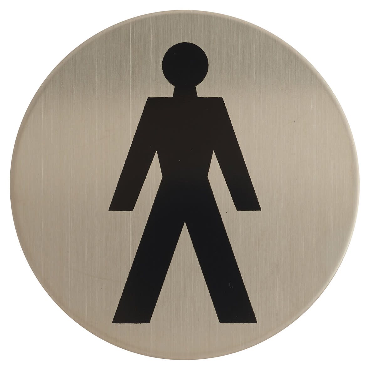 Male Toilet Door Sign - Self Adhesive - 75mm Diameter - Satin Stainless Steel