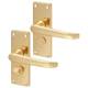 Polished Brass Victorian Straight Privacy Door Handles - Short Plate - 118 x 42mm