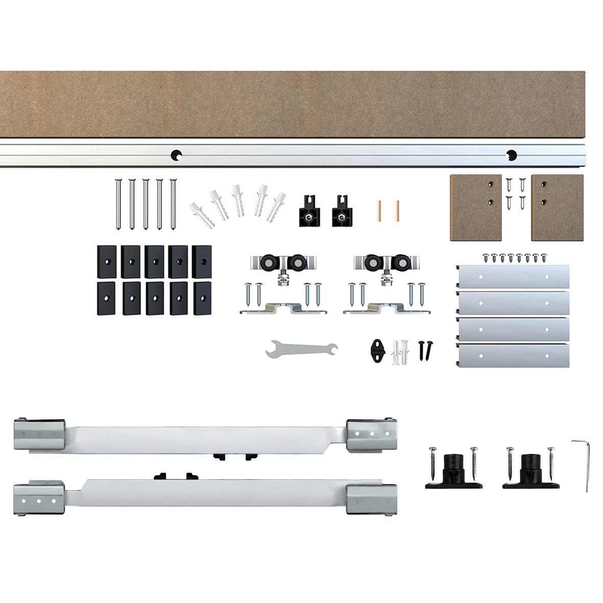 Sliding Door Gear Kit with Pelmet & Soft Close - 2000mm Length - 60kg Max Door Weight - Unpainted