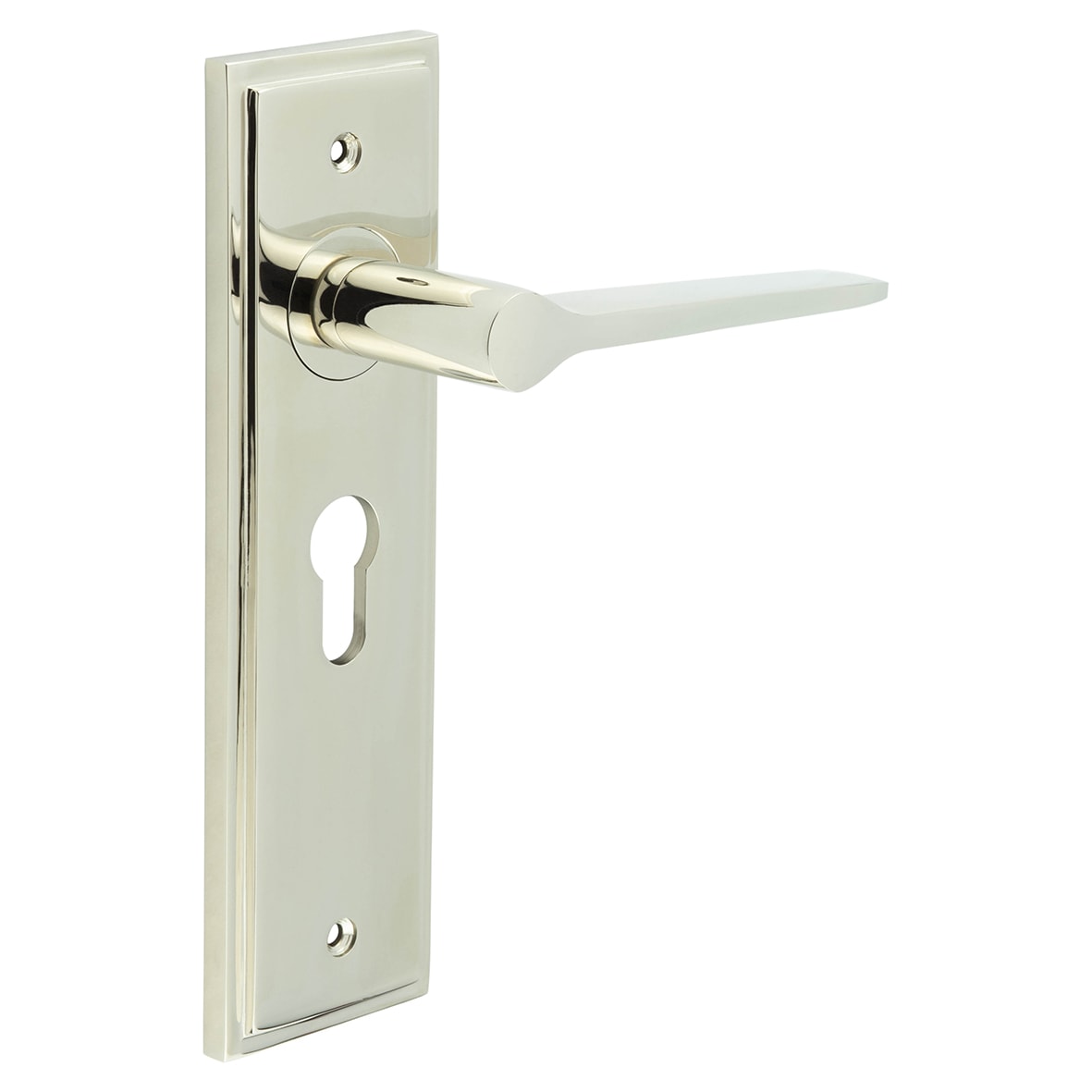 Polished Nickel Fire Rated Euro Lock Door Handles - Knightsbridge - 200 x 55mm