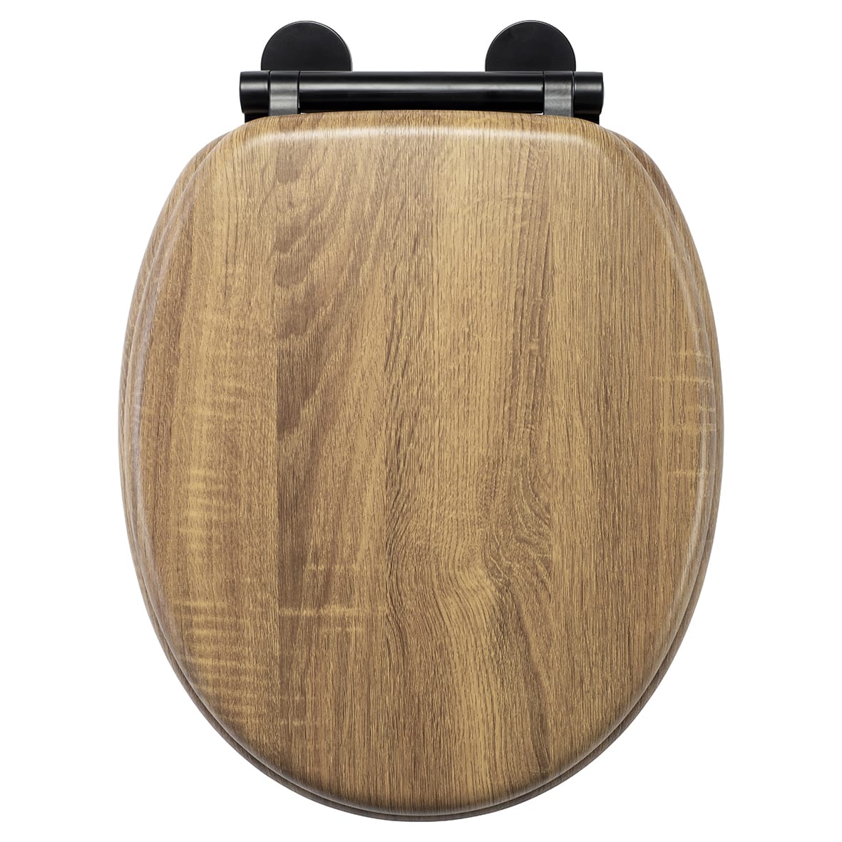 Ontario Flexi-Fix Soft Close Wooden Toilet Seat with Black Hinges - Teak