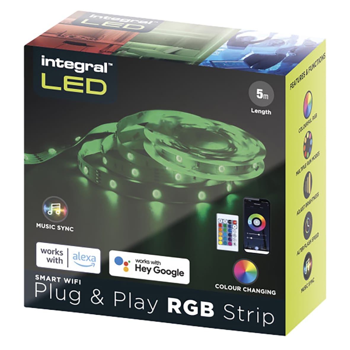LED 4.5W Smart Wi-Fi Plug & Play Flexible LED Strip Light with Remote & App - 5m - RGB