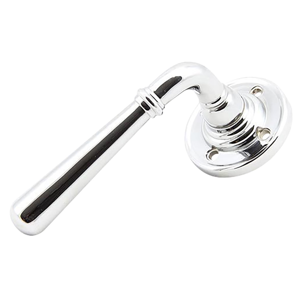 Polished Chrome Door Handles on Round Fixed Rose - Newbury Range