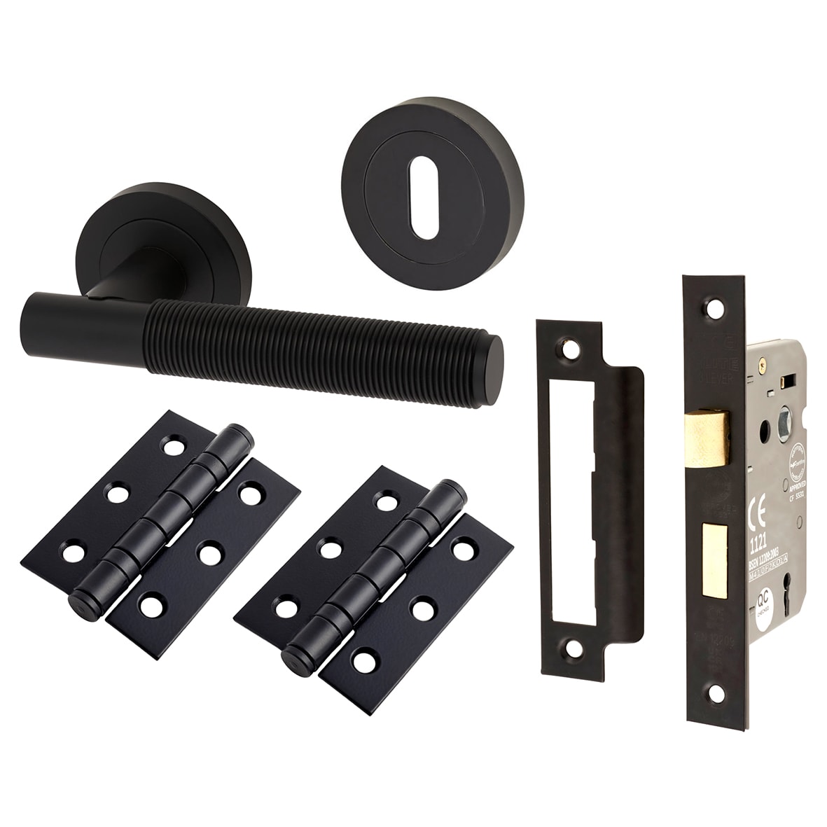 Matt Black Reeded 3 Lever Sashlock Door Handles Pack - Lily Range