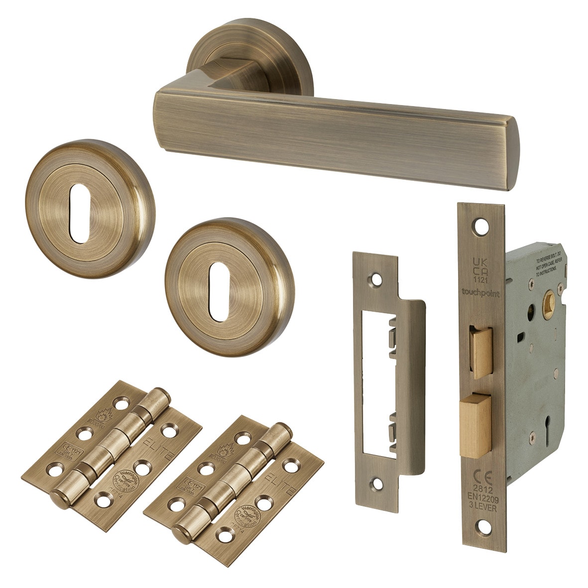 Antique Brass 3 Lever Sashlock Door Handles on Rose Pack - Zara Range