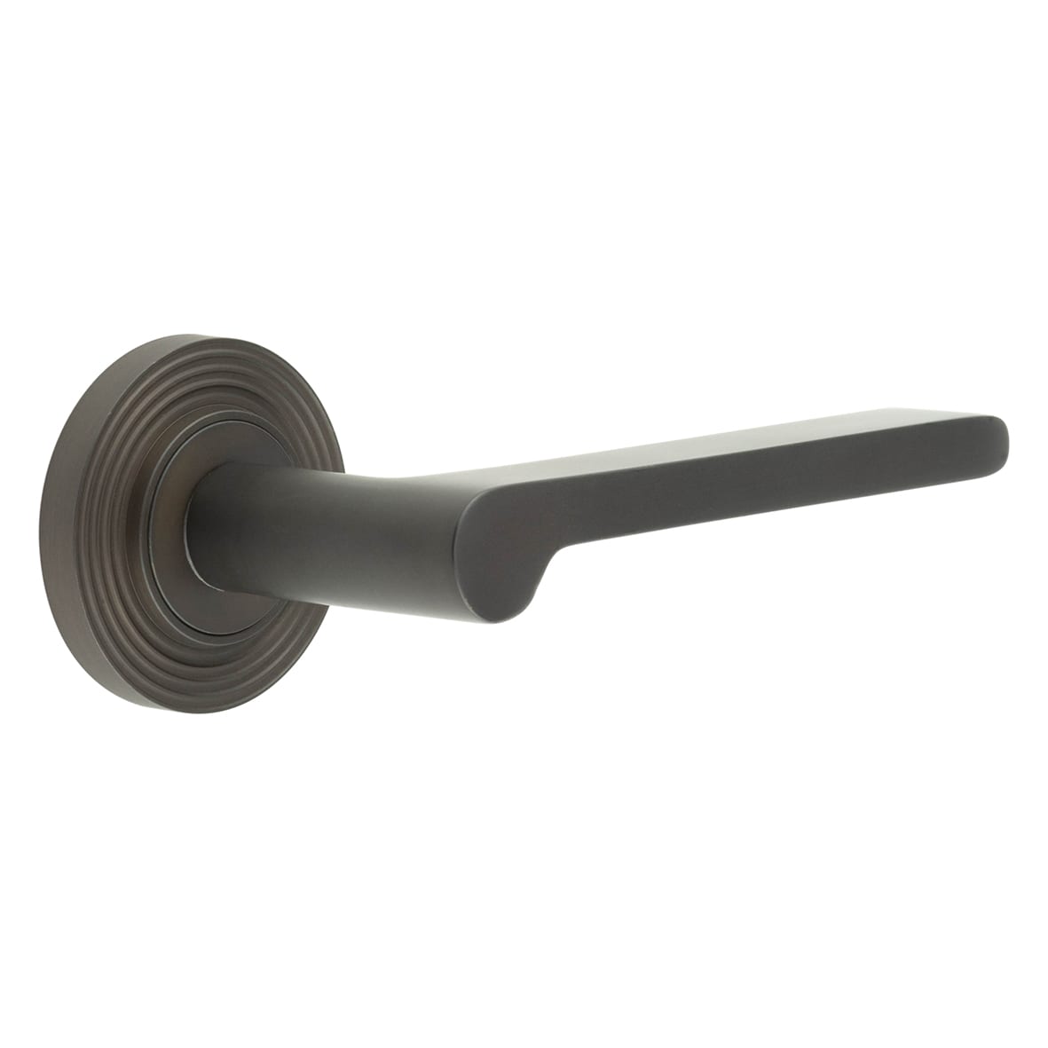 Dark Bronze Fire Rated Door Handles on Round Reeded Rose - Fitzrovia Range
