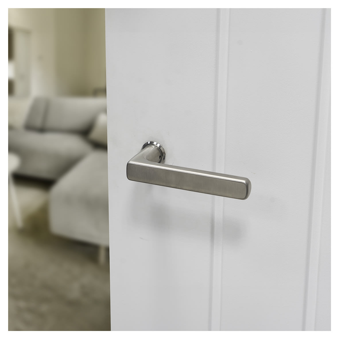 Satin Nickel Door Handles on Round Mini Rose - Dallas Range
