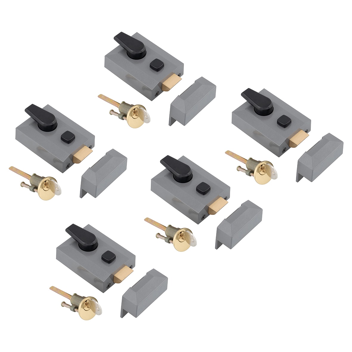 Deadlocking Nightlatch - 60mm Backset - Grey Case/Polished Brass Cylinder - Pack of 5