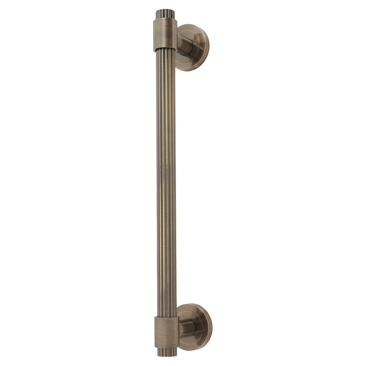 Antique Brass 20mm Thick Lines T-Bar Door Pull Handle on Rose - Screw Fix - 300mm Centres