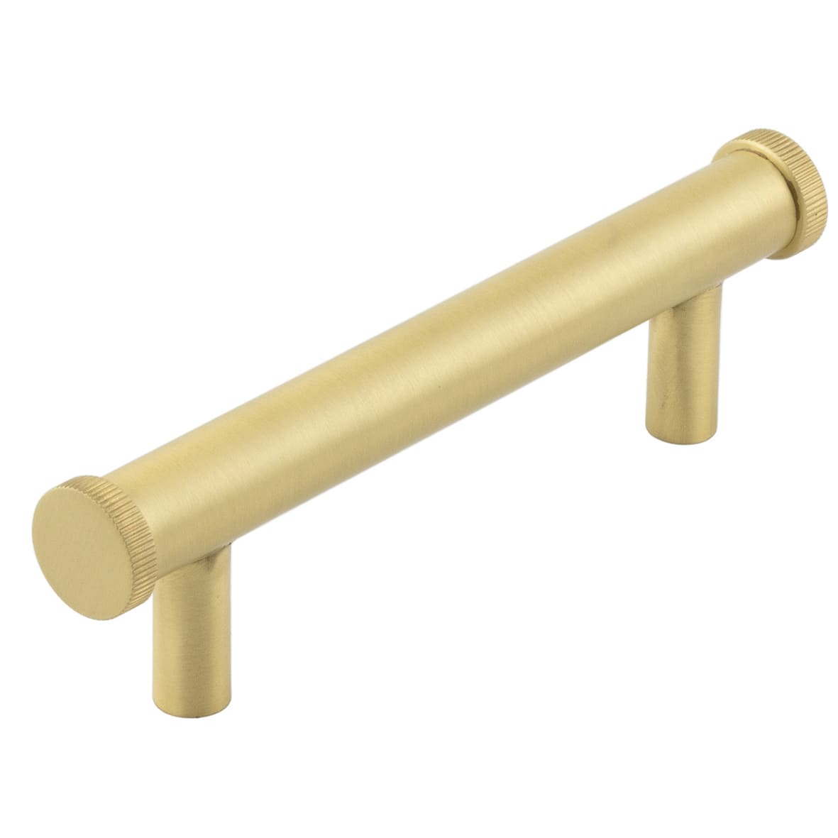 Thaxted 15mm Knurled T-Bar Cabinet Pull Handle - 96mm c/c - Satin Brass