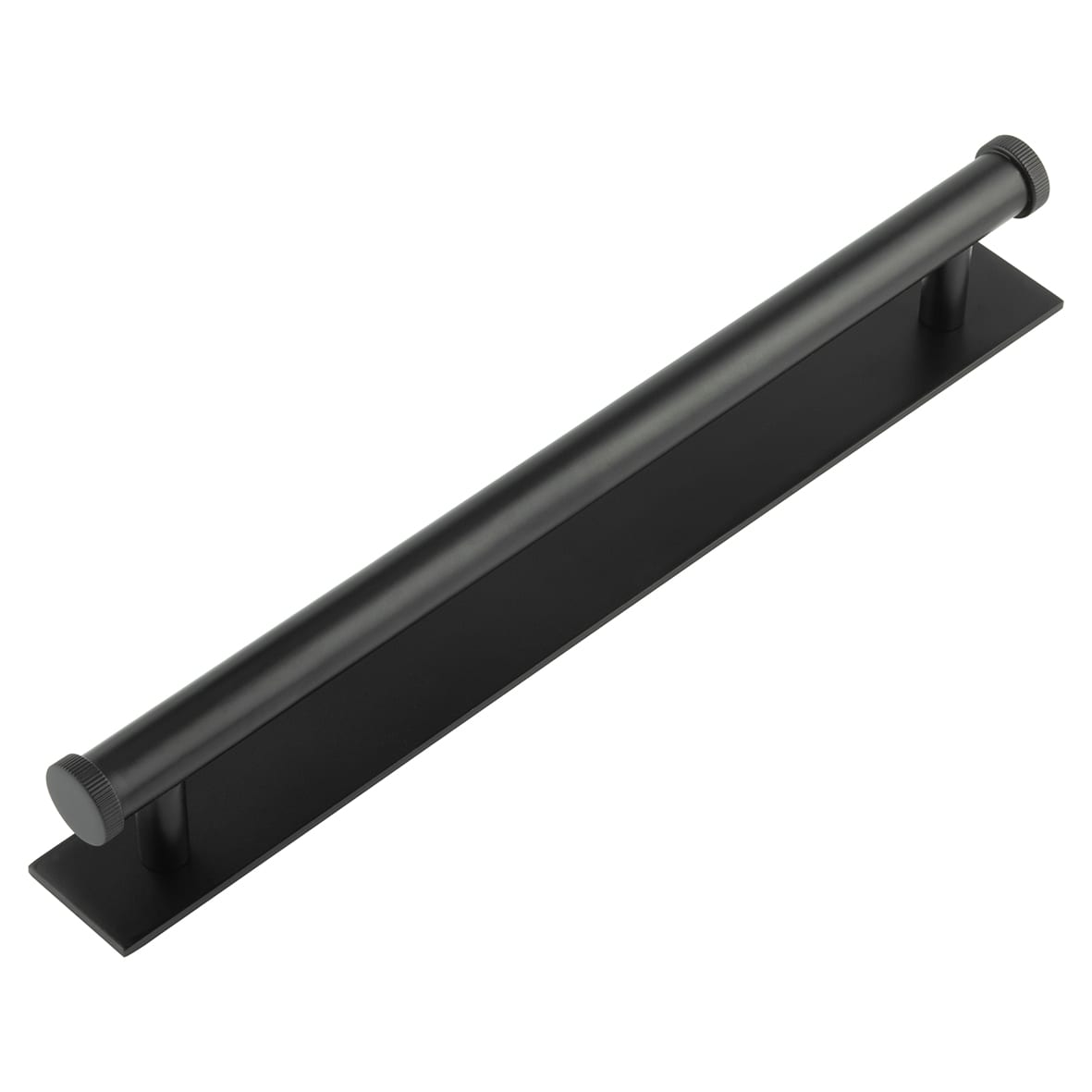 Thaxted 15mm Lines T-Bar Cabinet Pull Handle on Plain Backplate - 224mm c/c - Black