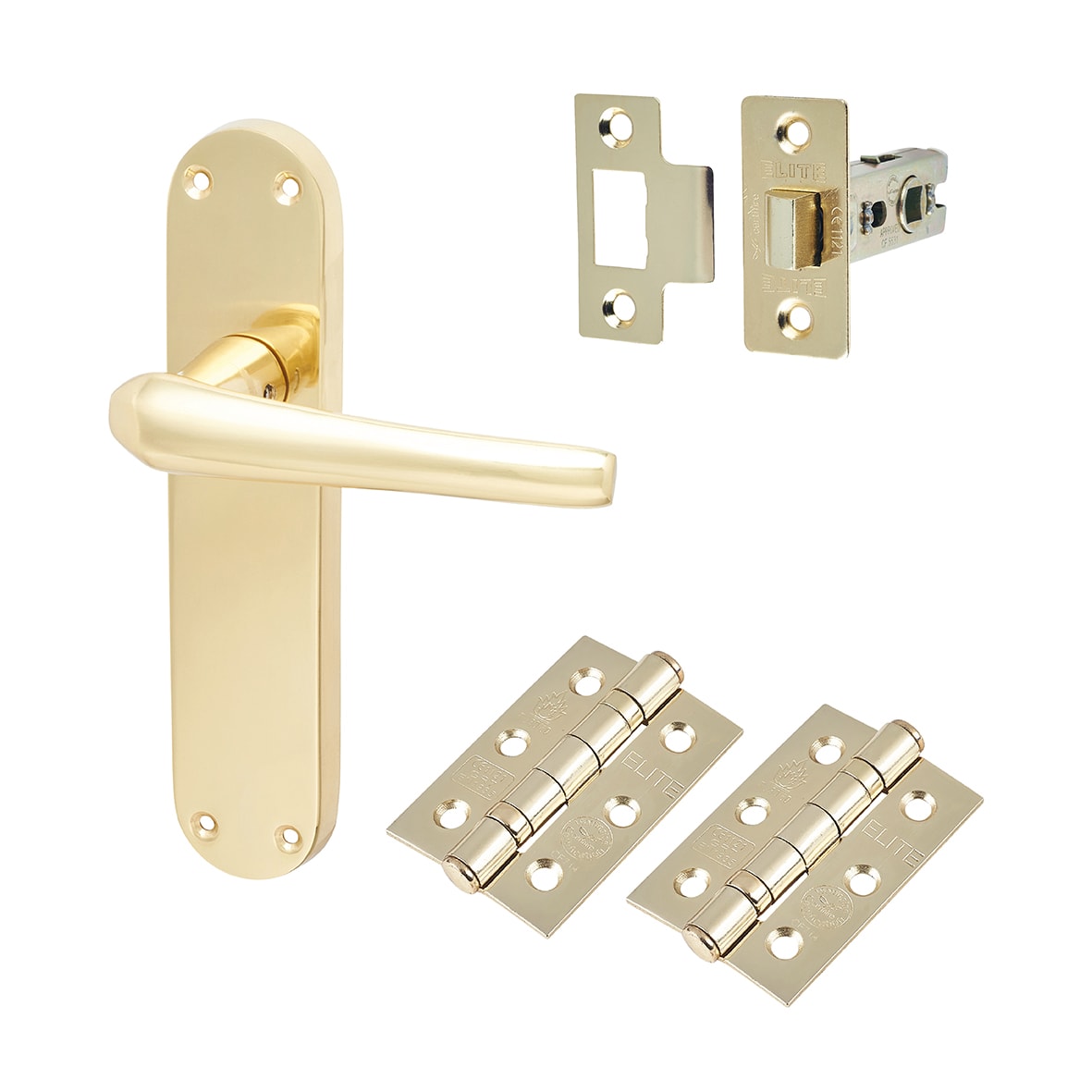 Polished Brass Latch Door Handles Pack - Naples Range