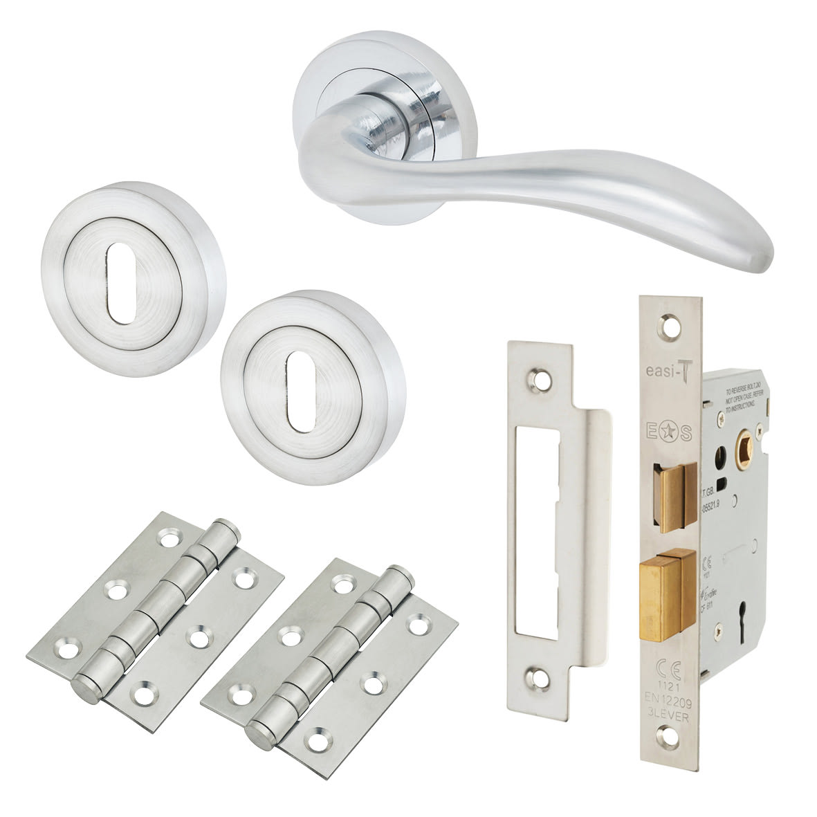 Satin Chrome 3 Lever Sashlock Door Handles on Rose Pack - Sussex Range