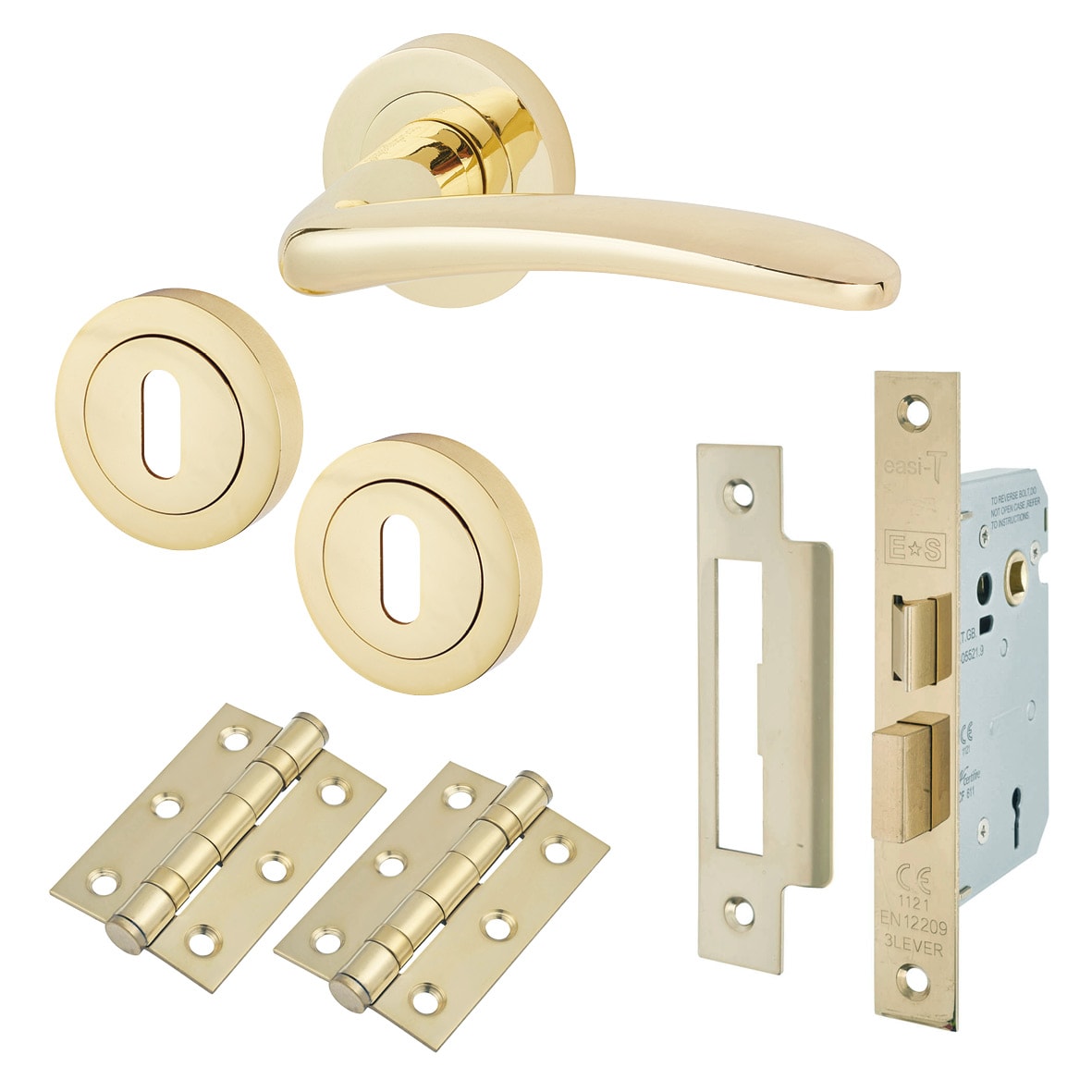 Polished Brass 3 Lever Sashlock Door Handles on Rose Pack - Eloise Range