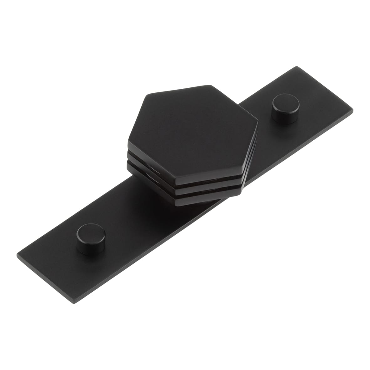 Nile Hex Cabinet Knob on Plain Backplate - 40mm Diameter - Black
