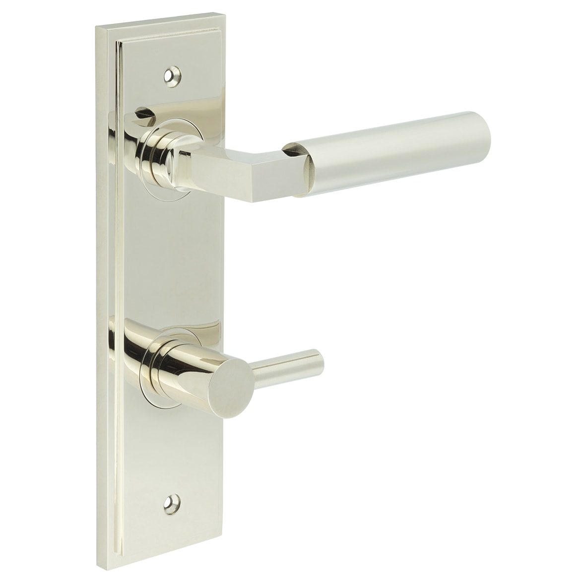 Polished Nickel Fire Rated DIN Bathroom Door Handles - Westminster - Inner 3 - 200 x 55mm