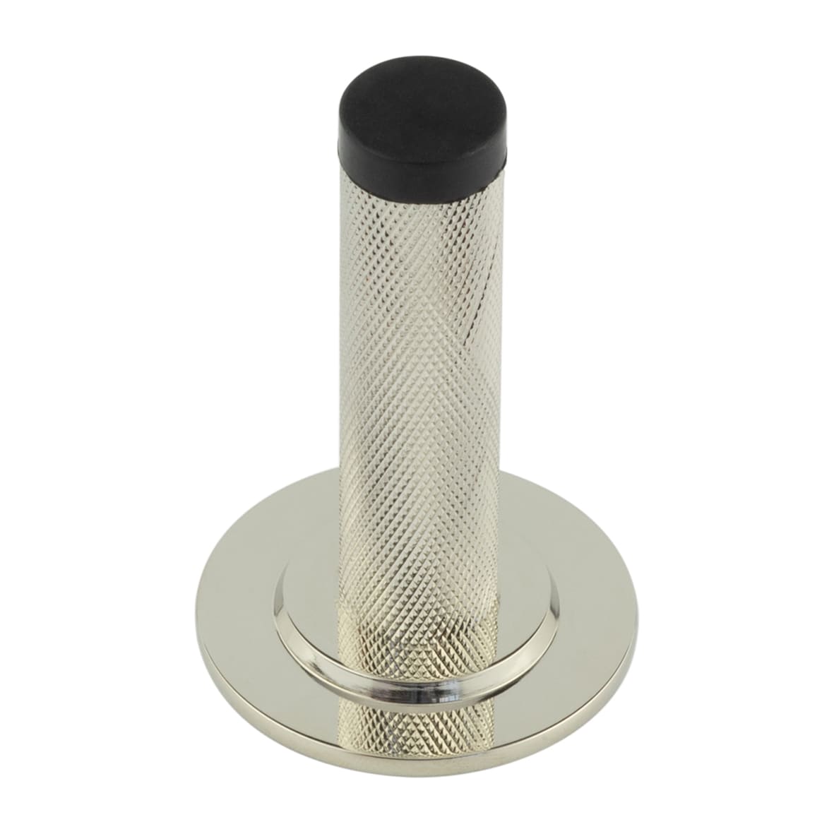 Knurled Door Stop on Stepped Rose - 76mm Projection - Polished Nickel