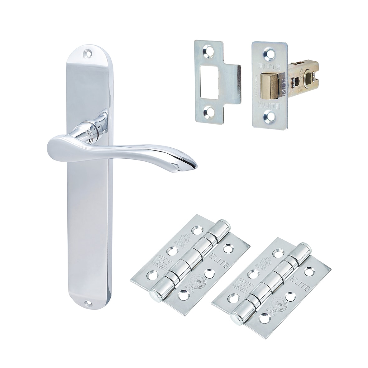 Polished Chrome Latch Door Handles Pack - Altea Range