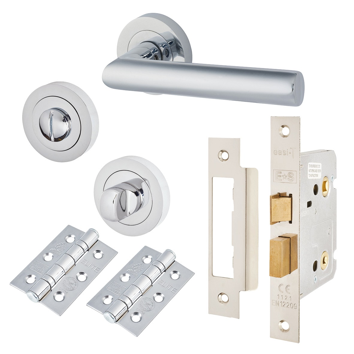 Polished Chrome Bathroom Lock Door Handle on Rose Pack - Emily Range