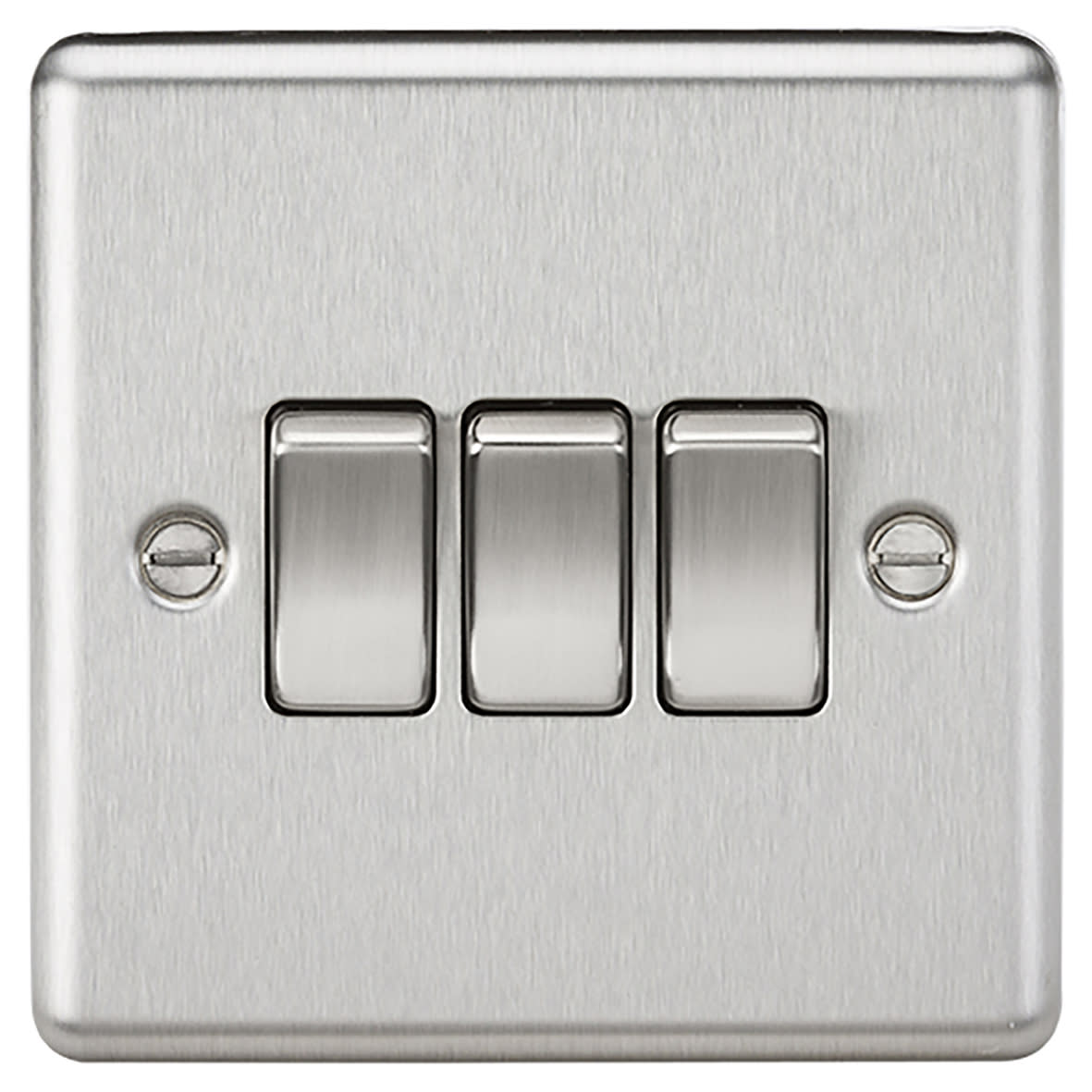 10AX 3 Gang 2 Way Round Edge Light Switch - Brushed Chrome