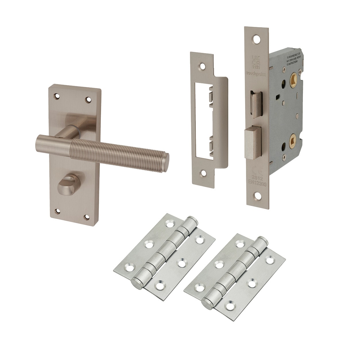 Satin Nickel Reeded Bathroom Lock Door Handles Pack - Lily Range