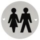 Unisex Toilet Door Sign - 75mm Diameter - Satin Aluminium