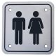 Unisex Square Toilet Door Sign - 95 x 95mm - Satin Stainless Steel