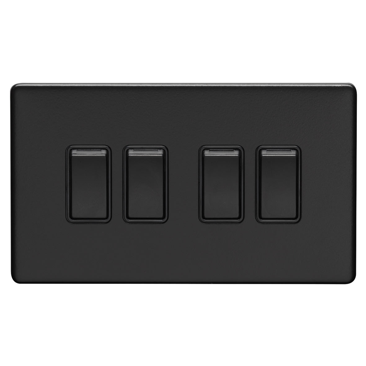 Concealed 10A 4 Gang 2 Way Screwless Flat Plate Light Switch - Matt Black/Black