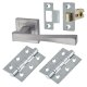 Satin Chrome Latch Door Handles on Square Rose Pack - Spirit Range