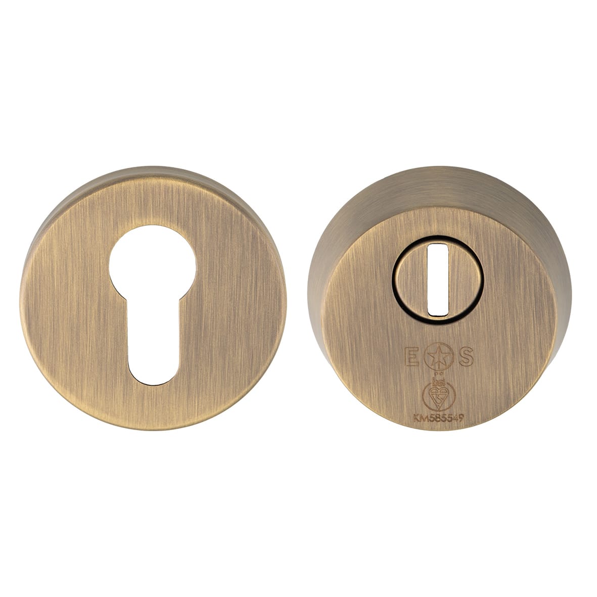 2 Star Security Escutcheon - 54mm Diameter - Euro - Antique Brass