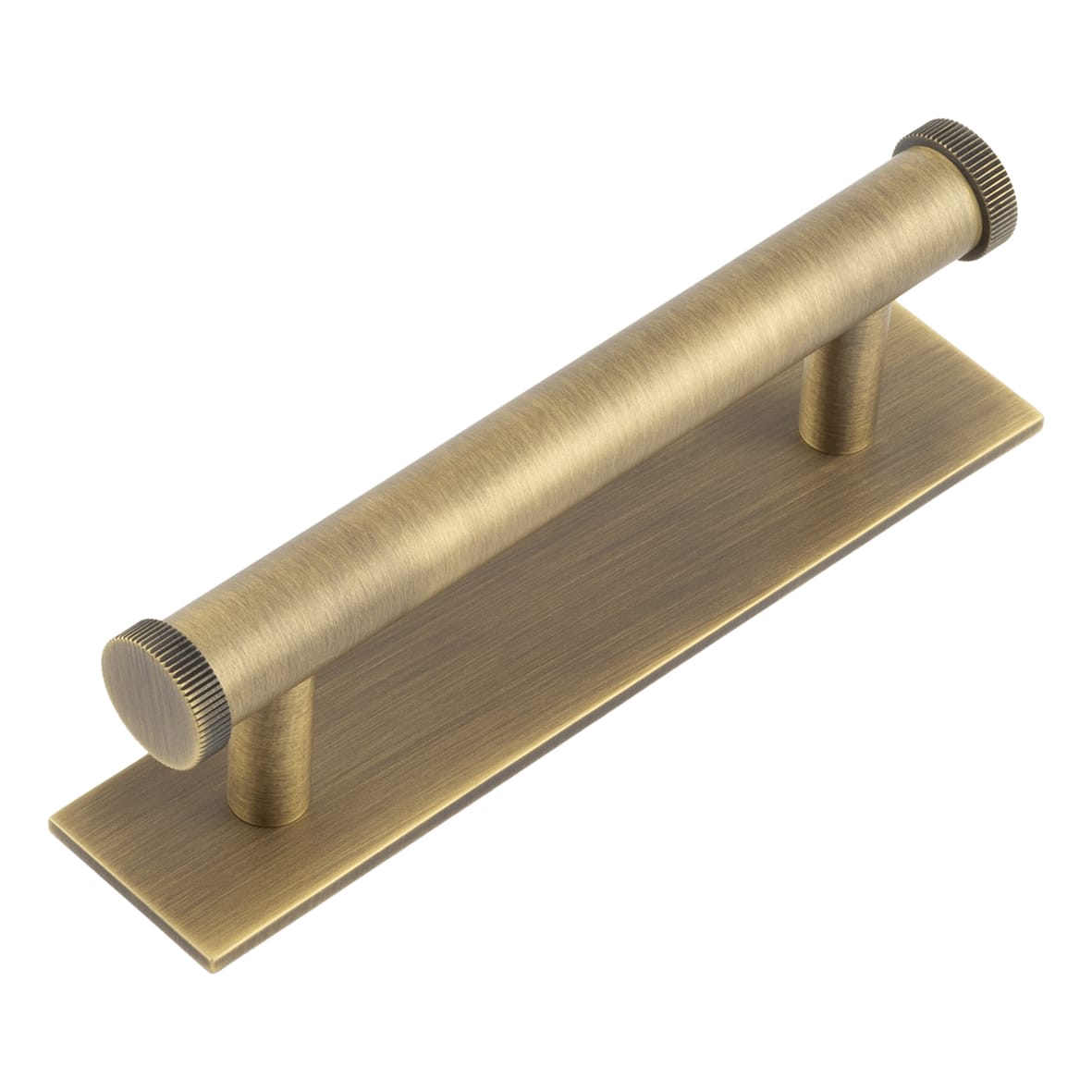 Thaxted 15mm Lines T-Bar Cabinet Pull Handle on Plain Backplate - 96mm c/c - Antique Brass