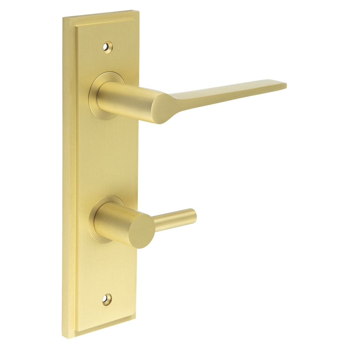 Satin Brass Fire Rated DIN Bathroom Door Handles - Knightsbridge - Inner 3 - 200 x 55mm