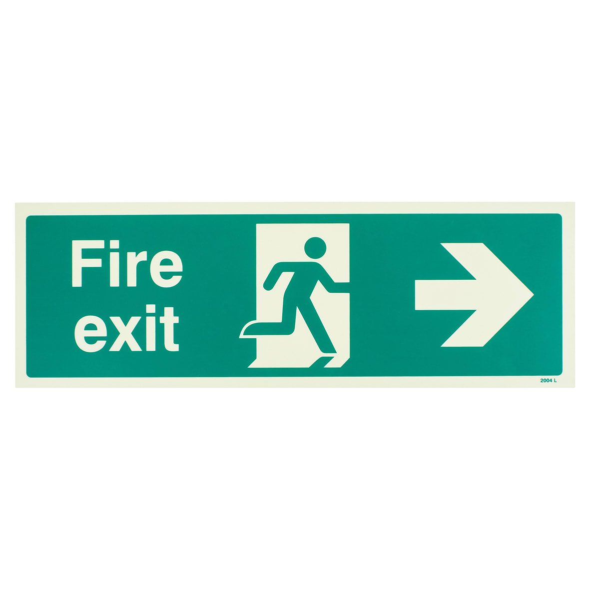 Photoluminescent Fire Exit Running Man Arrow Right Sign - 450 x 150mm - Rigid Plastic