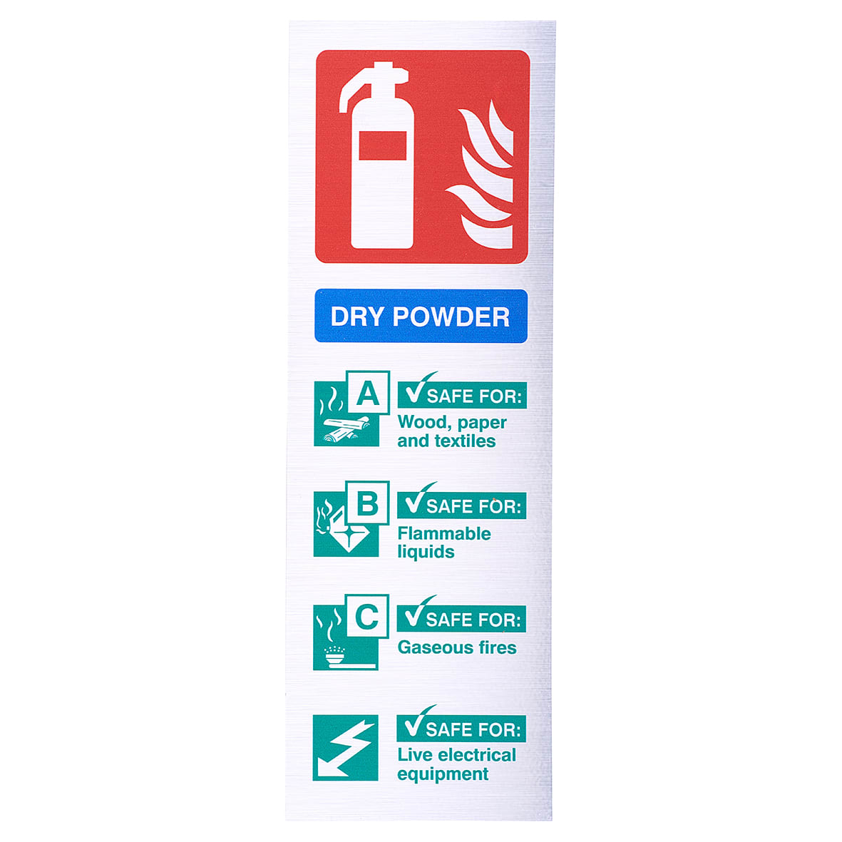 Dry Powder Extinguisher Sign - 100 x 300mm - Metallic Rigid Plastic