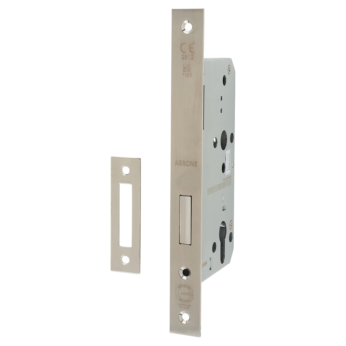 DIN Deadlock - 88mm Case - 60mm Backset - Square - Satin Stainless Steel
