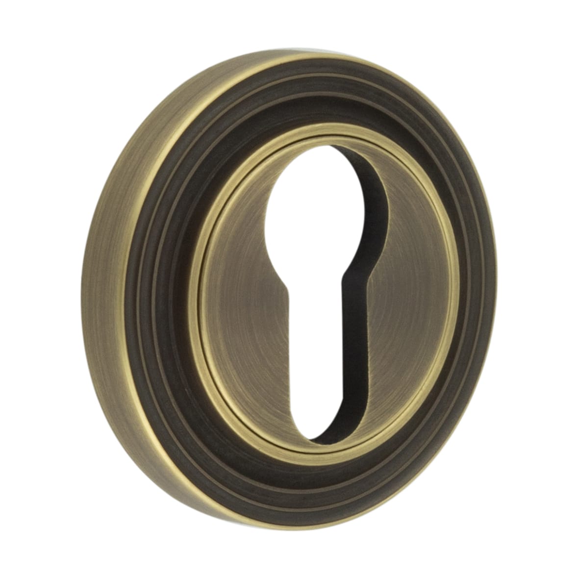 Escutcheon on Reeded Rose - 53mm Diameter - Euro - Antique Brass
