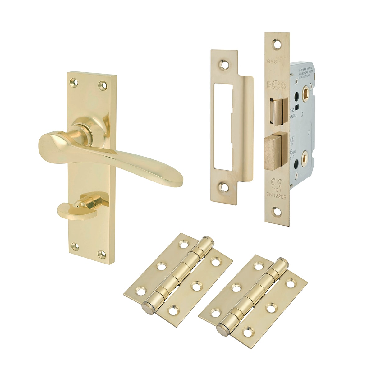 Polished Brass Bathroom Lock Handles Pack - Buckingham Range