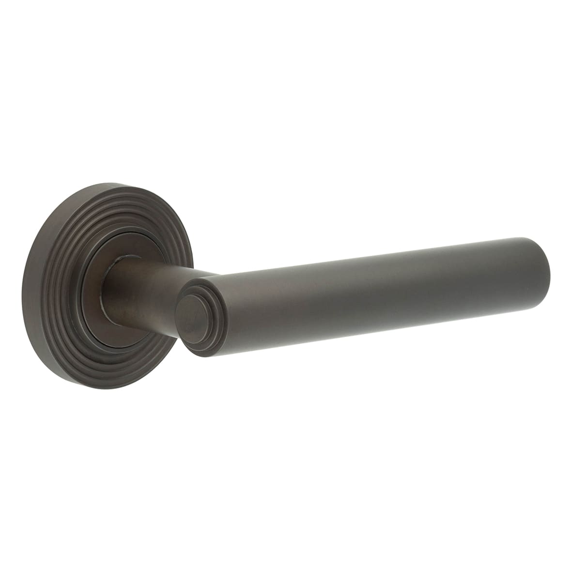 Dark Bronze Fire Rated Door Handles on Round Reeded Rose - Richmond Range