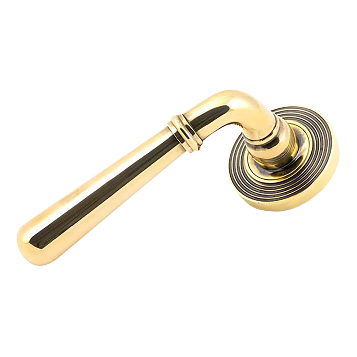 Aged Brass Door Handles on Round Beehive Rose - Newbury Range