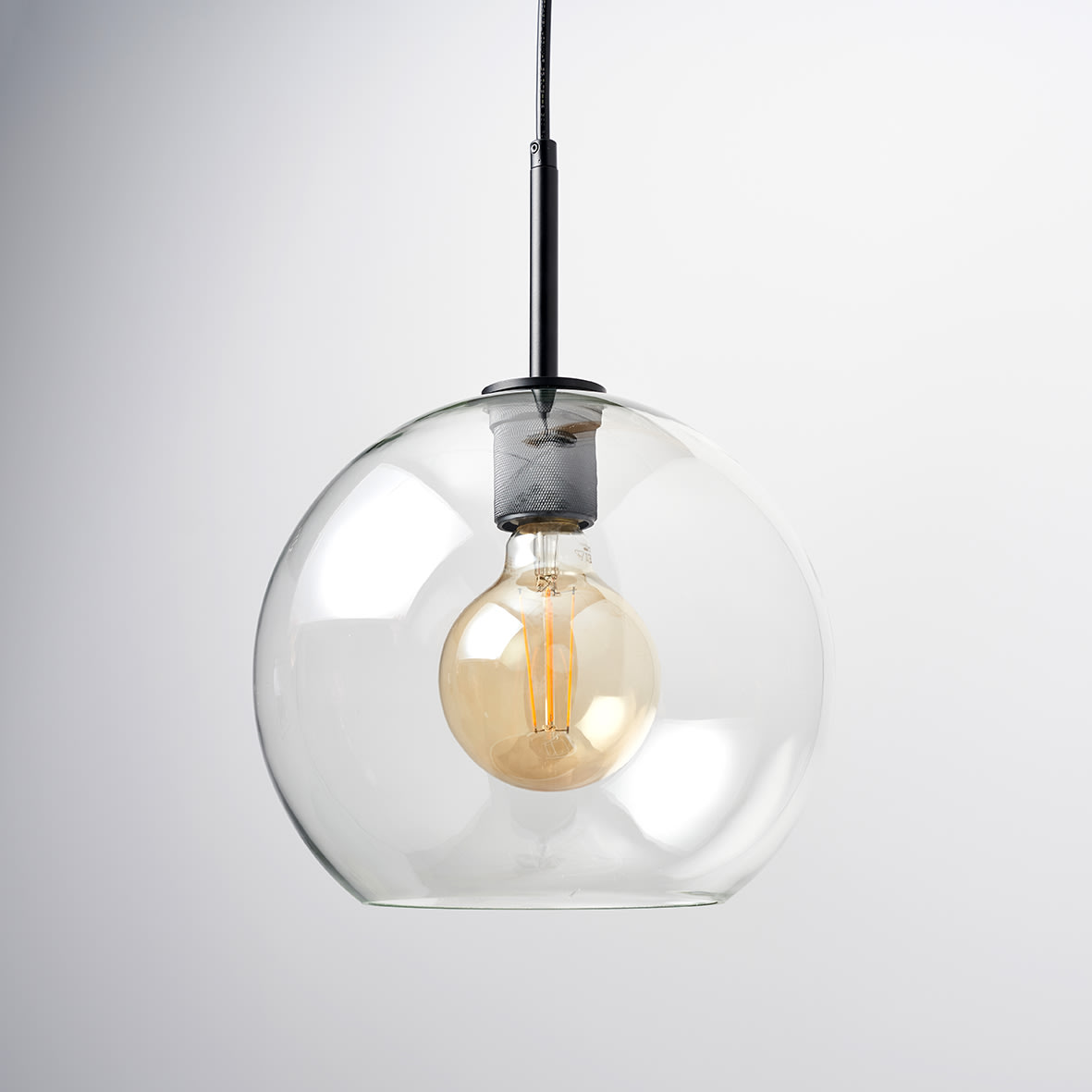 Paradera Knurled Ceiling Light Pendant - Matt Black Fittings and Domed Clear Glass Shade