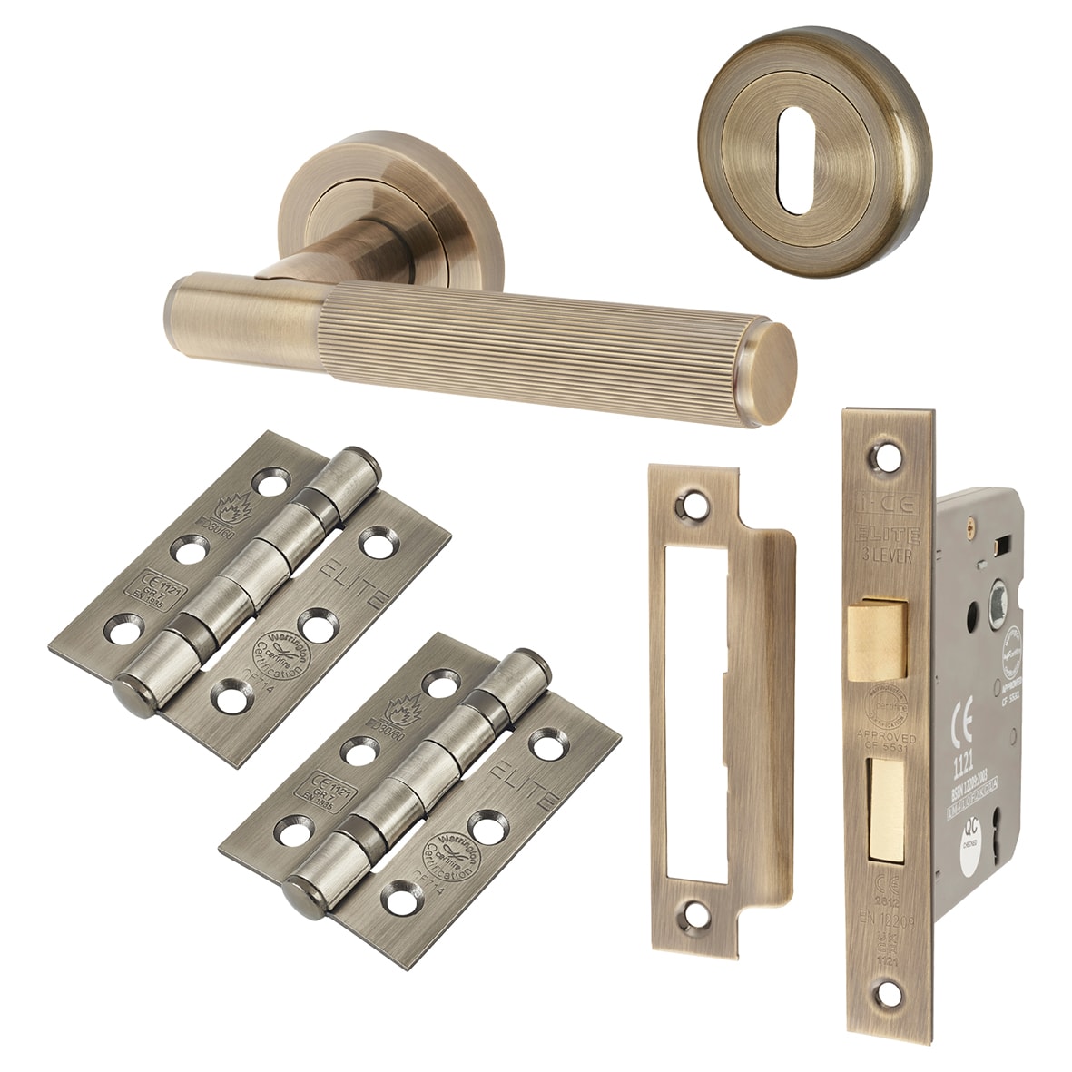Antique Brass Lines 3 Lever Sashlock Door Handles Pack - Nova Range