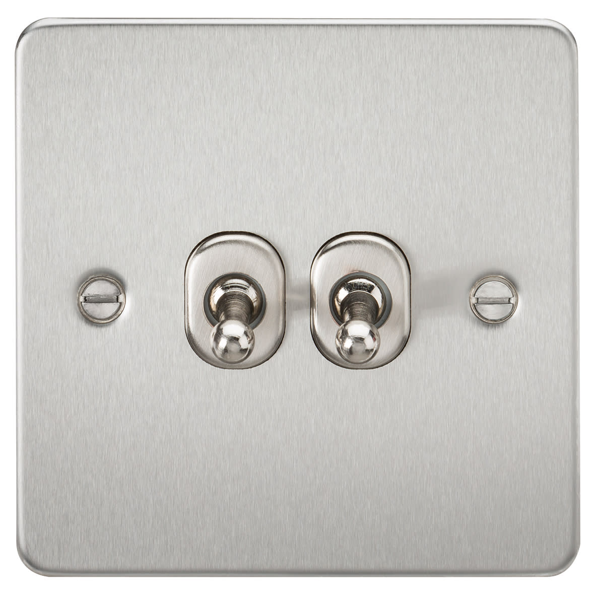 10AX 2 Gang 2 Way Flat Plate Toggle Light Switch - Brushed Chrome