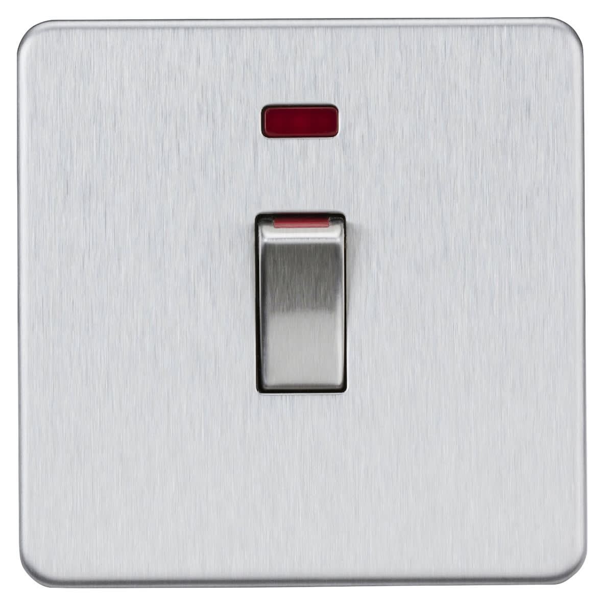 45A 1 Gang Screwless Double Pole Cooker Switch with Neon - Brushed Chrome