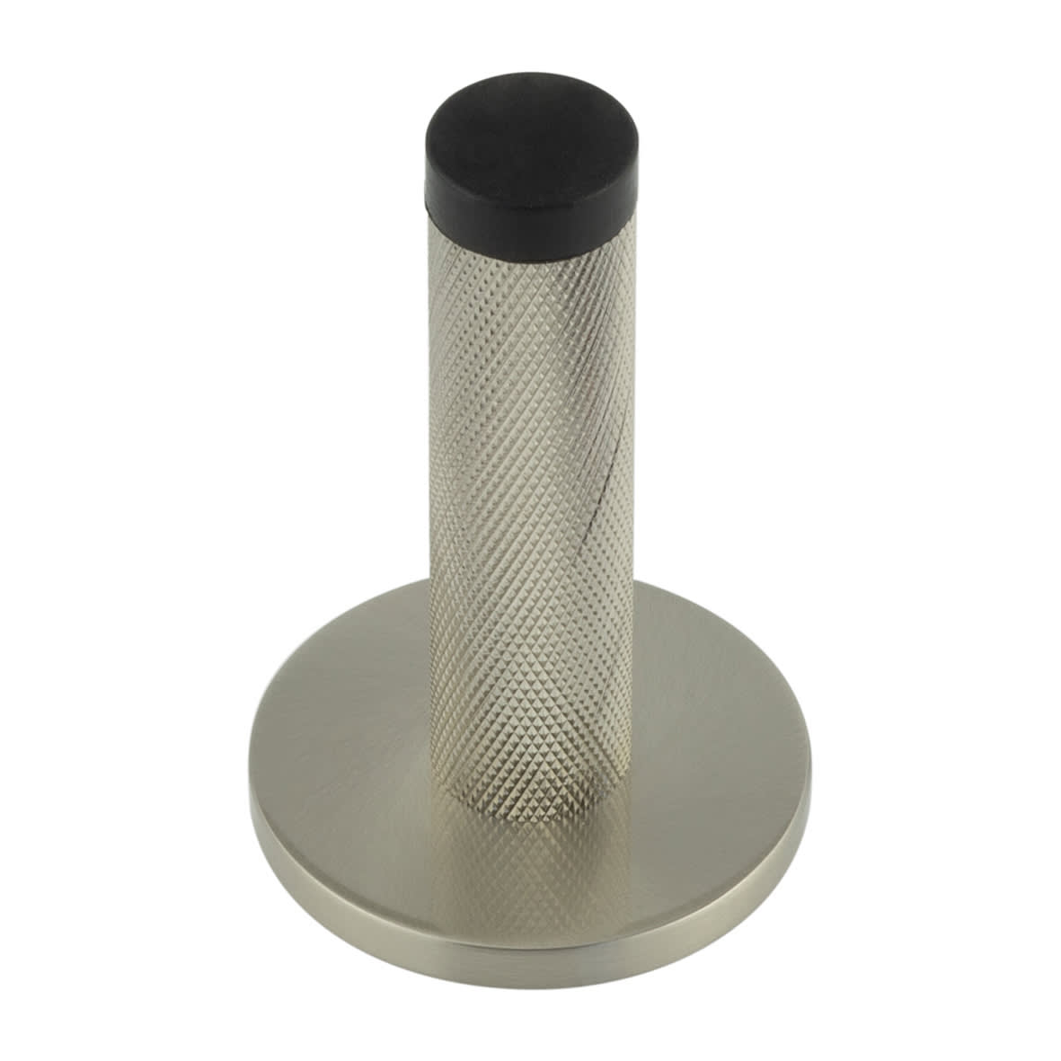 Knurled Projection Door Stop on Plain Rose - 76mm Projection - Satin Nickel