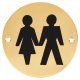Unisex Toilet Door Sign - 75mm Diameter - Polished Brass