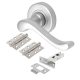 Marcus Satin Chrome Scroll Latch Door Handles on Rose Pack - Bedford Range
